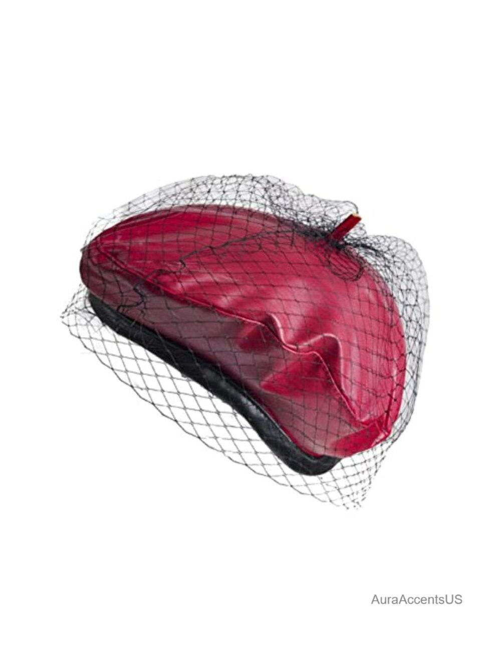 PU Leather Beret Hat with Veil Casual Baker Boy Cap Wedding Party